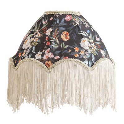 Valuelights Cream Peony Scalloped Floral Fabric Classic Lamp Shade With Tassels