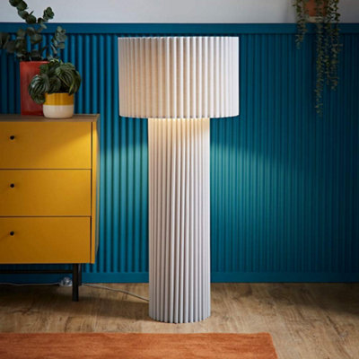 Valuelights Unisex Stone Lenny Drum Lamp Shade Colour Drench Ribbed Full Fabric Midi Floor Lamp In - Image 6