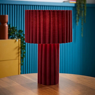 Valuelights Lenny Burgundy Wine Drum Lamp Shade Colour Drench Ribbed Full Fabric Table Lamp from B&Q
