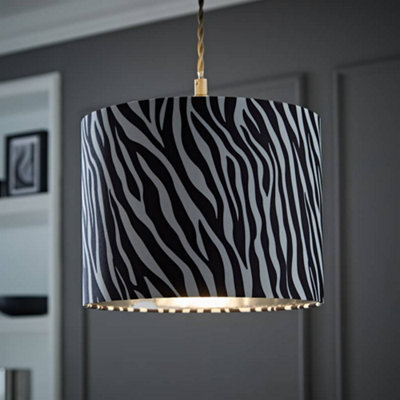 Valuelights Oasis Zebra Print Fabric With Metallic Chrome Inner Drum Ceiling Lamp Shade (D)25Cm from B&Q