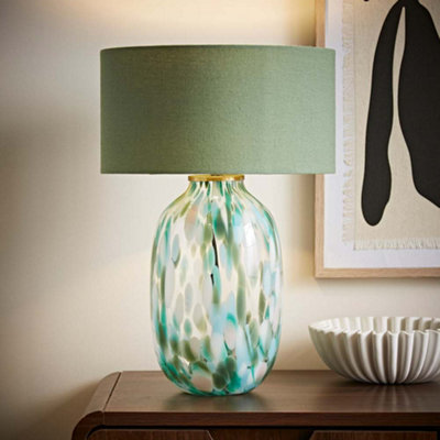 Valuelights Belinda Confetti Glass Table Lamp With Drum Shade Green