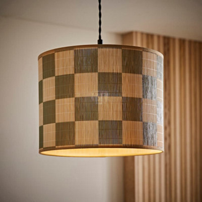 Valuelights Unisex Pale Green Lori Green Checkerboard Bamboo Drum Easy Fit Ceiling Light Lamp Shade In - Image 6