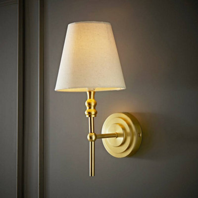 Valuelights Gold/Light Maggie Brushed Candlestick Wall With Linen Shade