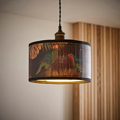 Valuelights Daintree Small Jungle Bamboo Drum Ceiling Lamp Shade (D)25Cm Dark