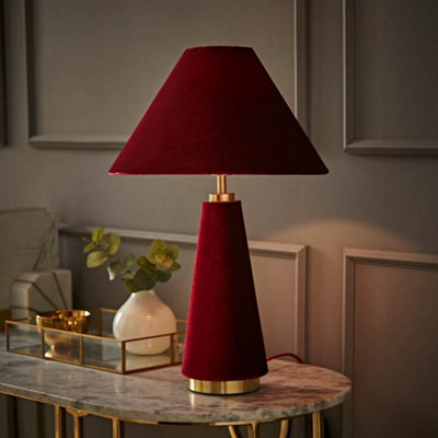 Valuelights Martha Conical Velvet Table Lamp Burgundy