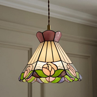 Valuelights Cream/Green Evelyn Tiffany Rose Ceiling Lamp Shade (D)26.5Cm