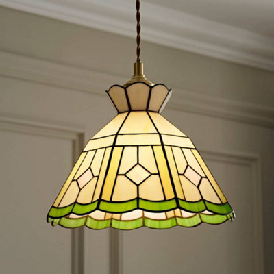 Valuelights Beatrix Tiffany Ceiling Lamp Shade (D)26.5Cm Cream/Green/Yellow