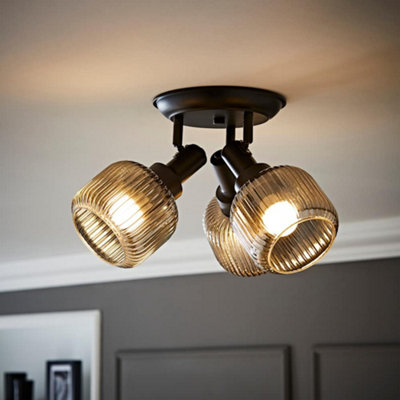 ValueLights Calpe 3 Way Glass Shade Adjustable Spotlight Ceiling Light in Black - Image 4