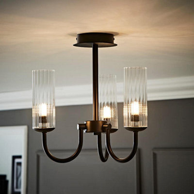 Valuelights Canya 3 Way Matte Black Ceiling Light Chandelier With Clear Ribbed Shades from B&Q