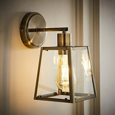 B&Q -  Susie Brushed Brass Glass Lantern Wall Light