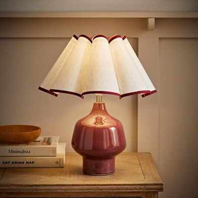 Valuelights Burgundy Jamie Glazed Ceramic Table Lamp With Scallop Trim Shade