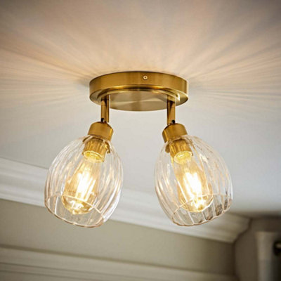 B&Q -  Cheltenham 2 Way Brushed Gold Adjustable Ceiling Spotlight With Ribbed Shades