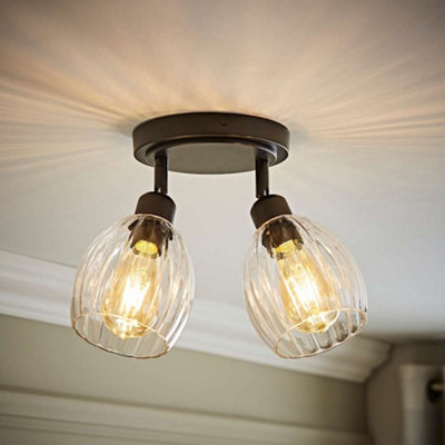 B&Q -  Cheltenham 2 Way Matte Black Adjustable Ceiling Spotlight With Ribbed Shades