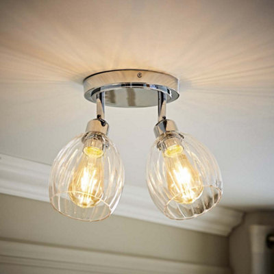 B&Q -  Cheltenham 2 Way Chrome Adjustable Ceiling Spotlight With Ribbed Shades