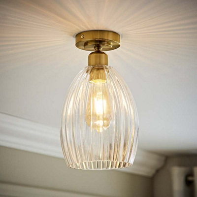 Valuelights Cheltenham Brushed Gold Flush Ceiling Light With Ribbed Shade from B&Q