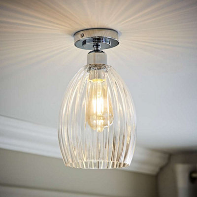 Valuelights Cheltenham Chrome Flush Ceiling Light With Ribbed Dome Shade from B&Q