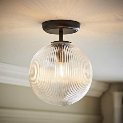 Valuelights Black/Light Kempton Matte Flush Ceiling With Ribbed Globe Shade