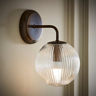 Valuelights Light Kempton Brushed Brass Wall With Ribbed Globe Shade
