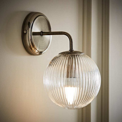 Valuelights Light Kempton Brushed Chrome Wall With Ribbed Globe Shade