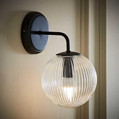 Valuelights Black/Light Kempton Matte Wall With Ribbed Globe Shade