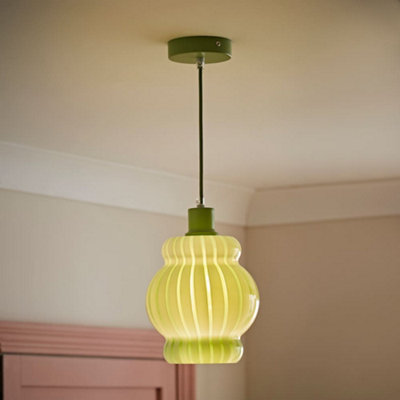 B&Q -  Taffy Green Stripe Glass Pendant Ceiling Light