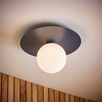 B&Q -  Darla Navy Frosted Globe Bathroom Flush Ceiling Light