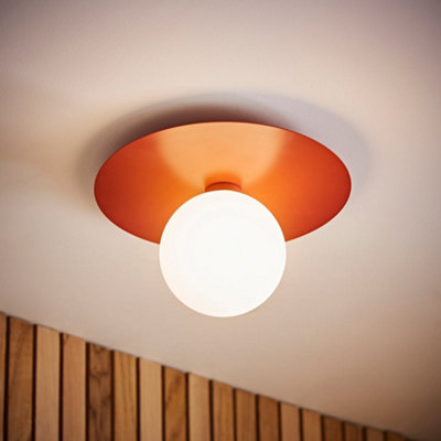 B&Q -  Darla Rust Frosted Globe Bathroom Flush Ceiling Light