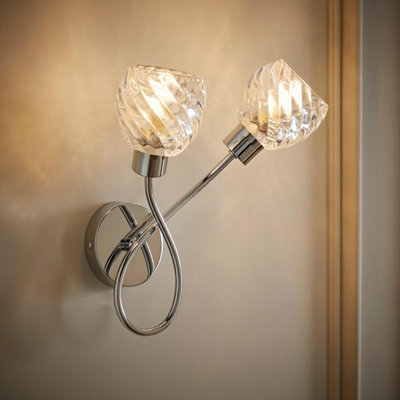 Valuelights Astley Chrome 2 Way Wall Light With Swirl Effect Shades from B&Q