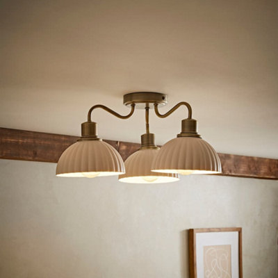 Valuelights Bourton Antique Gold 3 Arm Ceiling Light Wth Ribbed Dome Shades from B&Q