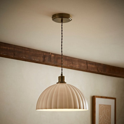 Valuelights Bourton Antique Gold Pendant Ceiling Light With Ribbed Dome Shade from B&Q