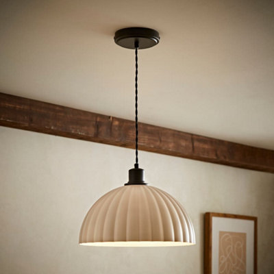 Valuelights Bourton Matte Black Pendant Ceiling Light With Ribbed Dome Shade from B&Q