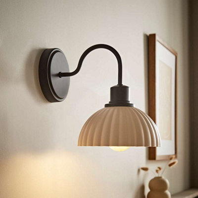 Valuelights Bourton Matte Black Wall Light With Ribbed Dome Shade from B&Q