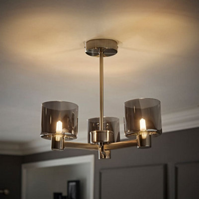Valuelights Demi Brushed Chrome And Smoked Glass 3 Arm Chandelier Ceiling Light from B&Q