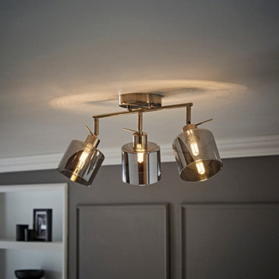 Valuelights Demi Brushed Chrome And Smoked Glass 3 Way Bar Ceiling Spotlight from B&Q