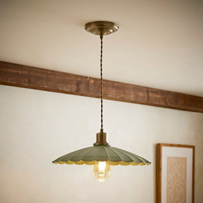 Valuelights Holborn Moss Green Scallop Pendant Ceiling Light from B&Q