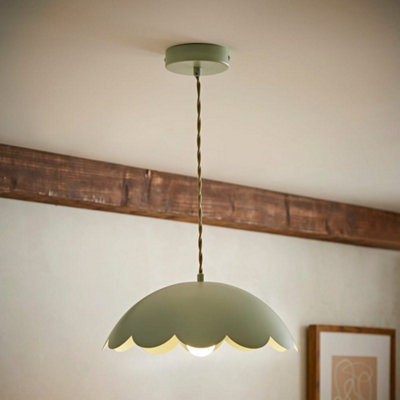 Valuelights Millie Sage Green Scallop Pendant Ceiling Light from B&Q