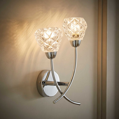 B&Q -  Reyka Chrome 2 Way Wall Light With Crystal Glass Shades
