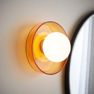 Valuelights Newbury Amber Glass Ip44 Flush Wall Light from B&Q