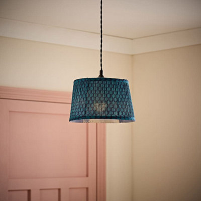 B&Q -  Malina Double Teal Small Pleated Tapered Easy Fit Lamp Shade (D) 25Cm