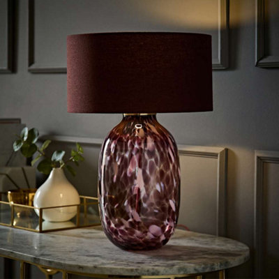 Valuelights Burgundy Belinda Confetti Glass Table Lamp With Drum Shade B&Q