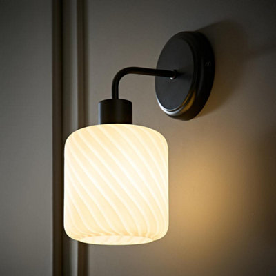 B&Q -  Emery Frosted Swirl Glass Shade Matte Black Wall Light