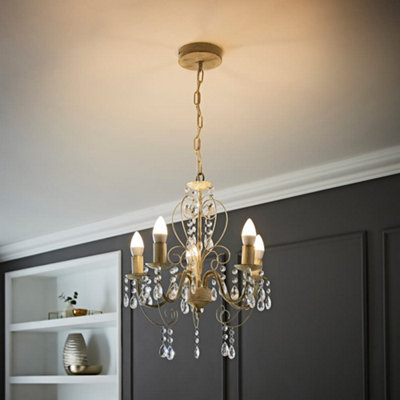 Valuelights Lille Cream Ornate Vintage Style Shabby Chic 5 Way Ceiling Light Chandelier With Acrylic Jewels from B&Q