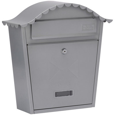 B&Q -  Silver Classic Wall Mounted Galvanised Steel Lockable Weatherproof Post Box36X37X13Cm
