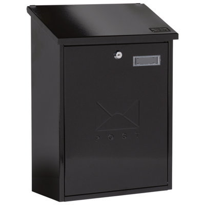 B&Q -   Black Grand Wall Mounted Galvanised Steel Lockable Weatherproof Post Box33X45X15Cm
