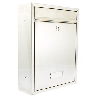 B&Q -  Trent Wall Mounted Galvanised Steel Lockable Weatherproof Post BoxSilver 26X34X9Cm