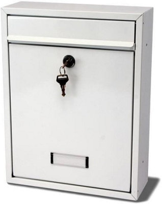 B&Q -   Trent Wall Mounted Galvanised Steel Lockable Weatherproof Post BoxWhite26X34X9Cm