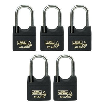 Burg-Wachter Long Shackle Brass Saltwater & Rustproof Keyed Alike 40Mm Padlock Long Shackle With Protective Cover (5 In A Box)
