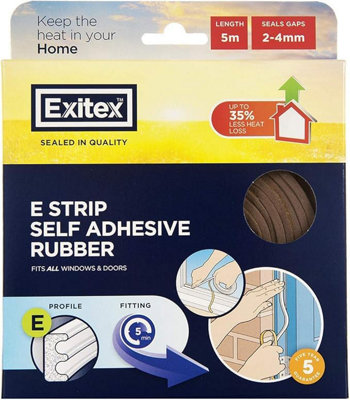 B&Q -  E Strip Self-Adhesive Rubber Seal (5M Roll)Draught Excluder For Doors & WindowsSeals Gaps 2mm To 4mm (Brown)