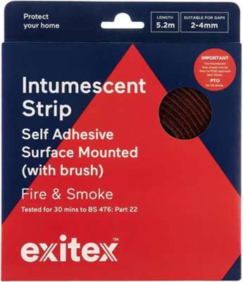 Exitex Self Adhesive Intumescent Fire Door Strip With BrushFd305.2MBrownSurface Mounted Door SealFire & Smoke Seal from B&Q