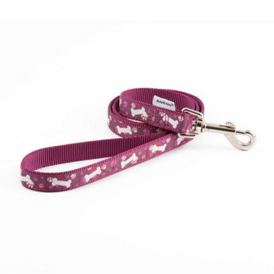 Ancol Patterned Collection Lead Purple Bone 1M X 19mm